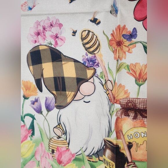 Hello Spring Flag 39.5"×28"Double Sided Trick or Banner Gnomes Flowers Polyester - Picture 3 of 6